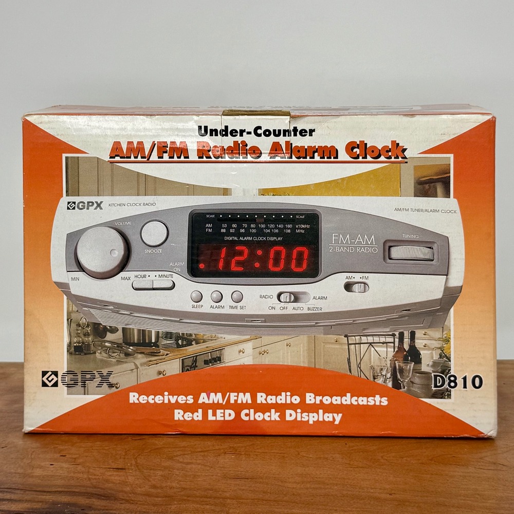 New GPX D810 Under-Counter AM/FM Radio Alarm Clock Red LED Display White